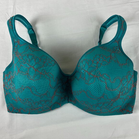Cacique Underwire Bra Size 38G Teal Blue, Lace Overlay on Cups, Padded - Picture 1 of 6